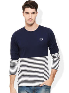 Rigo Navy & White Striped Smart Fit T-shirt